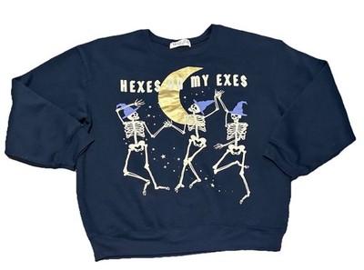 Wound Up Junior Hexes On My Exes Halloween Graphic Sweatshirt Size LG Blue