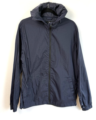 DC APPAREL Navy Blue Full Zip Windbeaker Jacket Pockets Hood Size Medium New