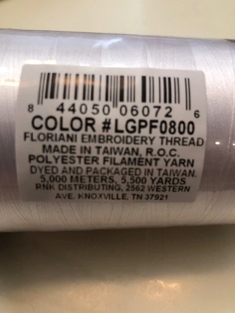 Large Floriani Embroidery Thread White 5000m / 5500 Yards 100% Polyester Machine - Image 2 of 2