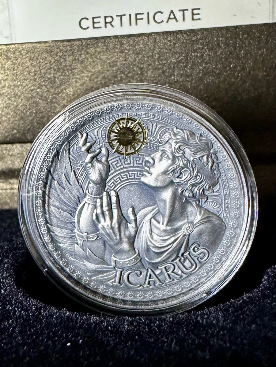 Moneda de Plata .999 envejecida La gran mitología griega Ícaro
