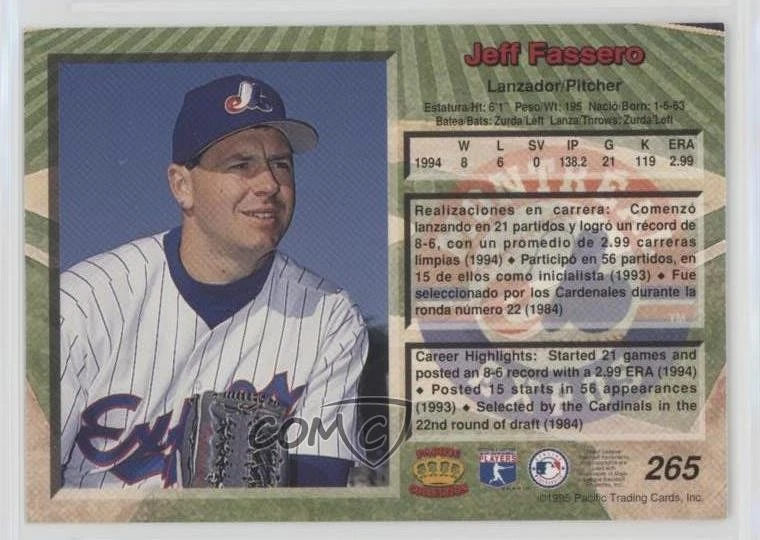 1995 Pacific Crown Collection Jeff Fassero #265 - Image 2 of 2