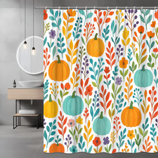 Fall Pumpkin Floral Shower Curtain, Colorful Autumn Leaves Print