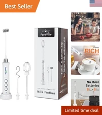 3-in-1 Rechargeable Milk Frother & Foam Maker with 3 Whisks - Versatile & White