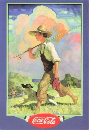 Coca Cola Ad Boy Fishing Pole Dog Vintage 1999 Continental Postcard Unposted