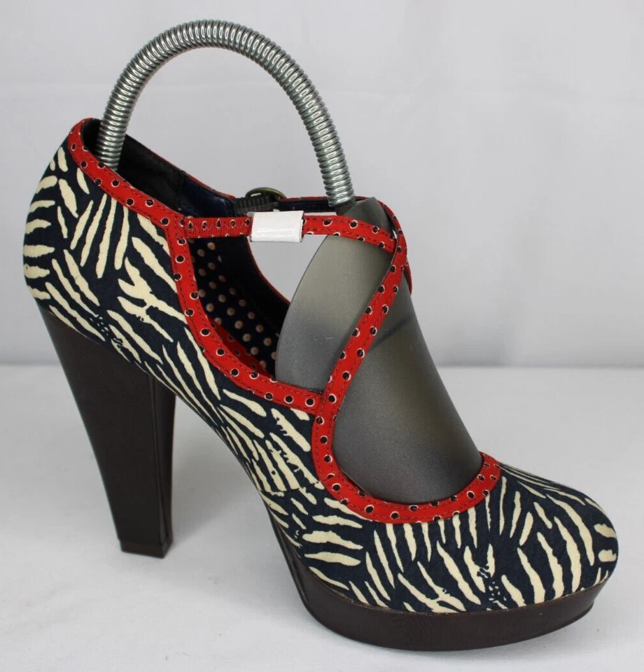 Zapatos de tacón alto Ruby Shoo Mary Jane para mujer EE. UU. 8 UE 39 azul marino rojo lunares NUEVO Foto 2 de 4