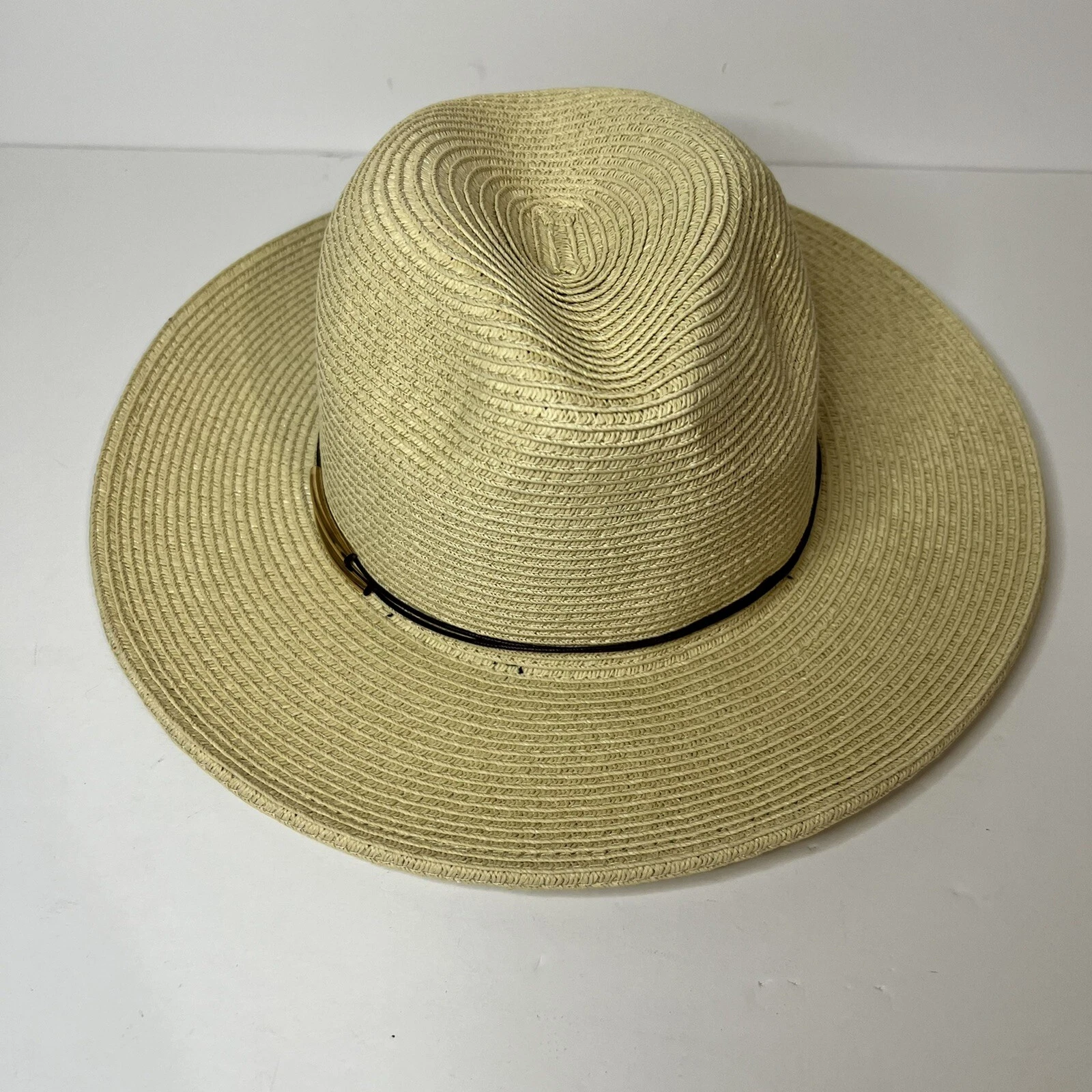 Men’s Summer Sun Wide, Flat, Big Brim Fedora Straw Hat Cap Size Medium