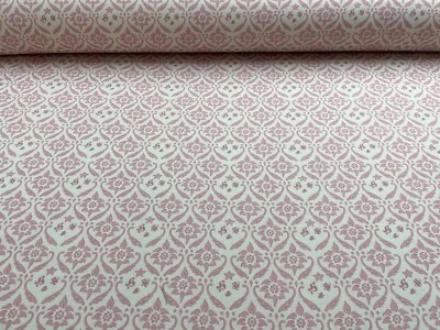 FRANK THOMAS INTERIORS Otterwick Trellis Cotton Fabric Pink Ivory Curtain Blind Upholstery