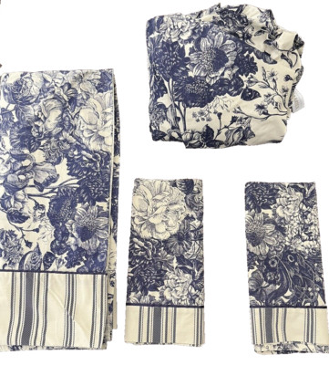 Martex Atelier Perry Ellis Floral Toile Queen Sheet Set Flat Fitted Pillowcases