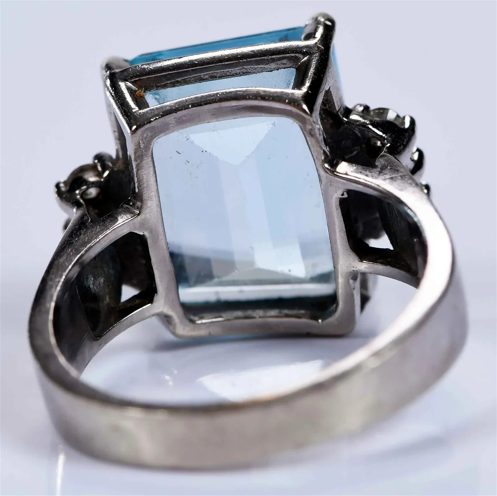 14k White Gold modified rectangular cut blue topa… - image 5