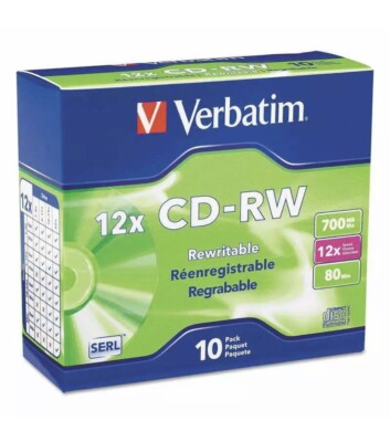  Verbatim  CD-RW, 700MB, 4X-12X High Speed, Branded Surface, 10/PK 023942951568