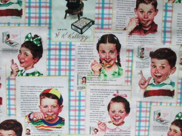 Vintage Kelloggs Cereals Cereal Kids Blocks Cream Cotton Fabric FQ - Image 2 of 4