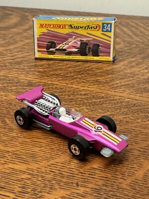 Vintage 1970 Matchbox Superfast No. 34 Formula 1 Racing Car w/ Original Box