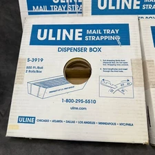 1 ULINE S-3919 9/16”X500’ Roll- 2 Rolls Per Box Mail Tray Strapping W/ Dispenser