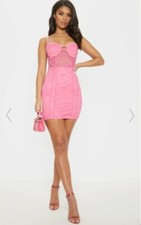 Pretty Little Thing Lace Trim Detail Bodycon Mini Dress Pink Size 4