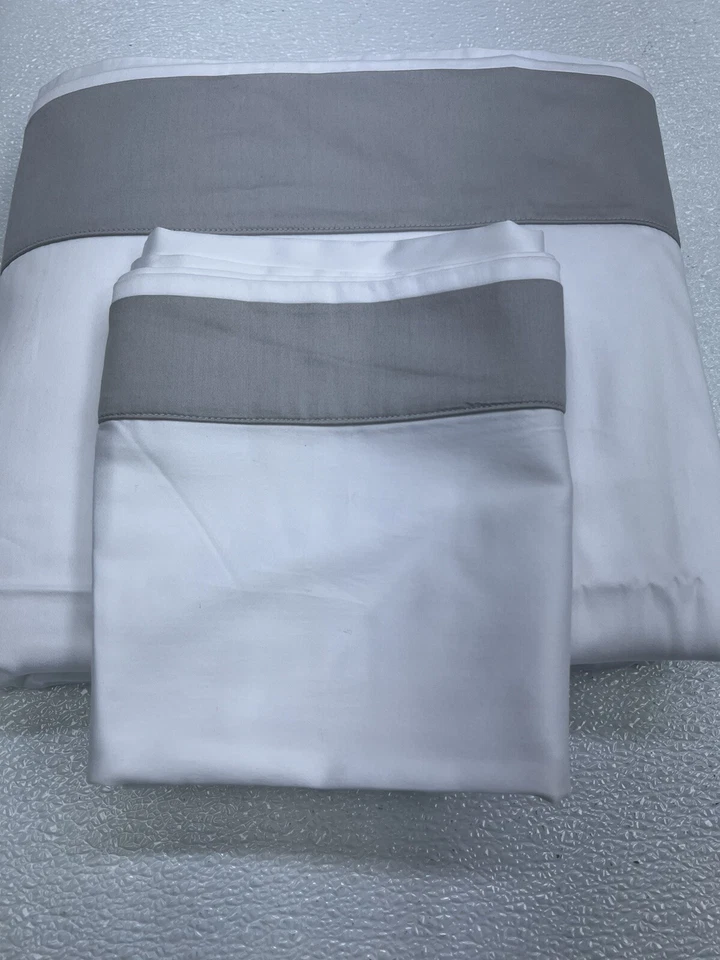 Juego de sábanas Frette Flying Queen 2 piezas blanco/gris acantilado nuevo con defecto Foto 3 de 4