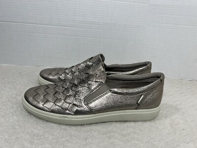 ECCO Soft 7 Women s Size 42 US 11 Woven Gold Metallic Leather Fashion Sneaker