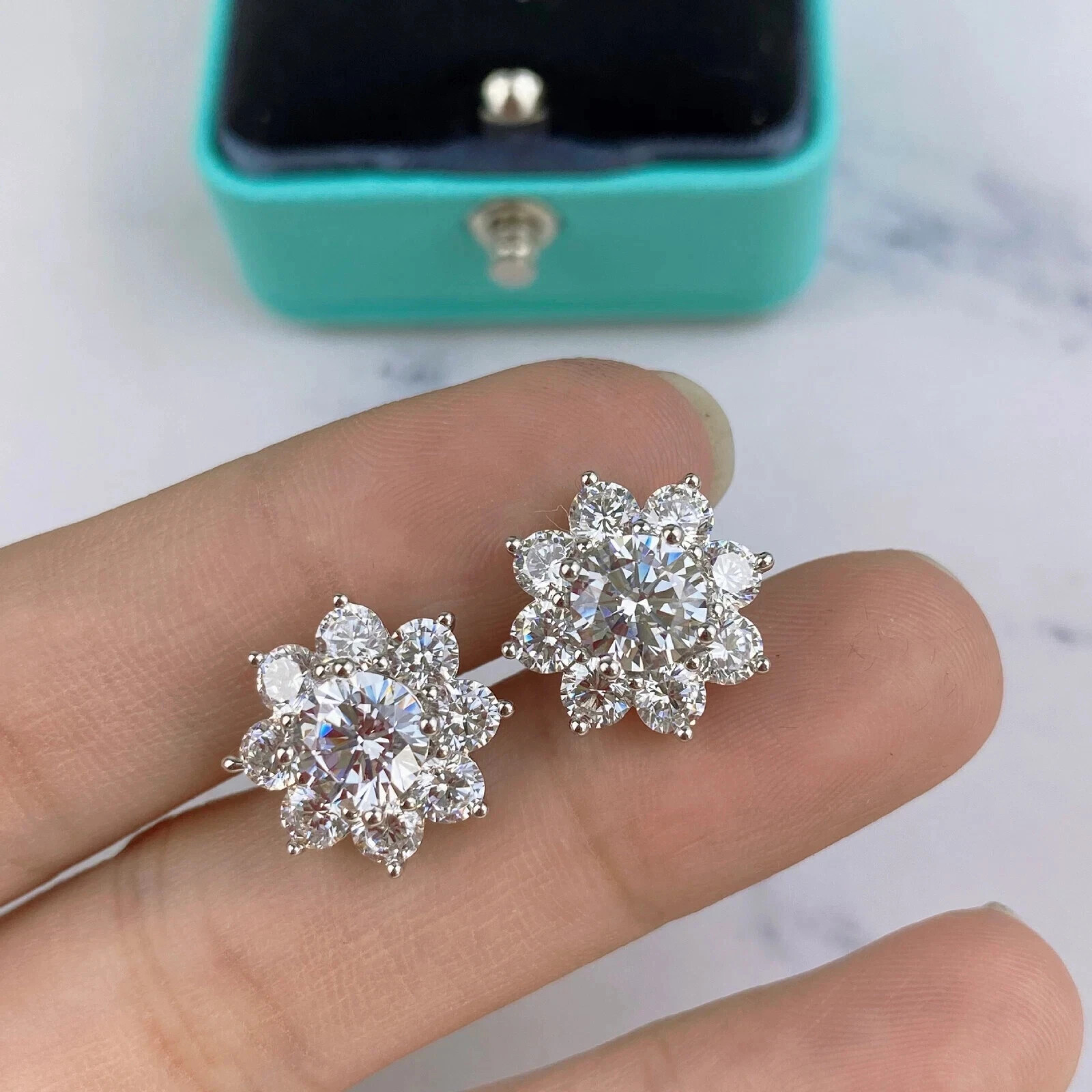 2Ct Moissanite Flower Stud Earrings in 925 Silver & 14K Gold Plated