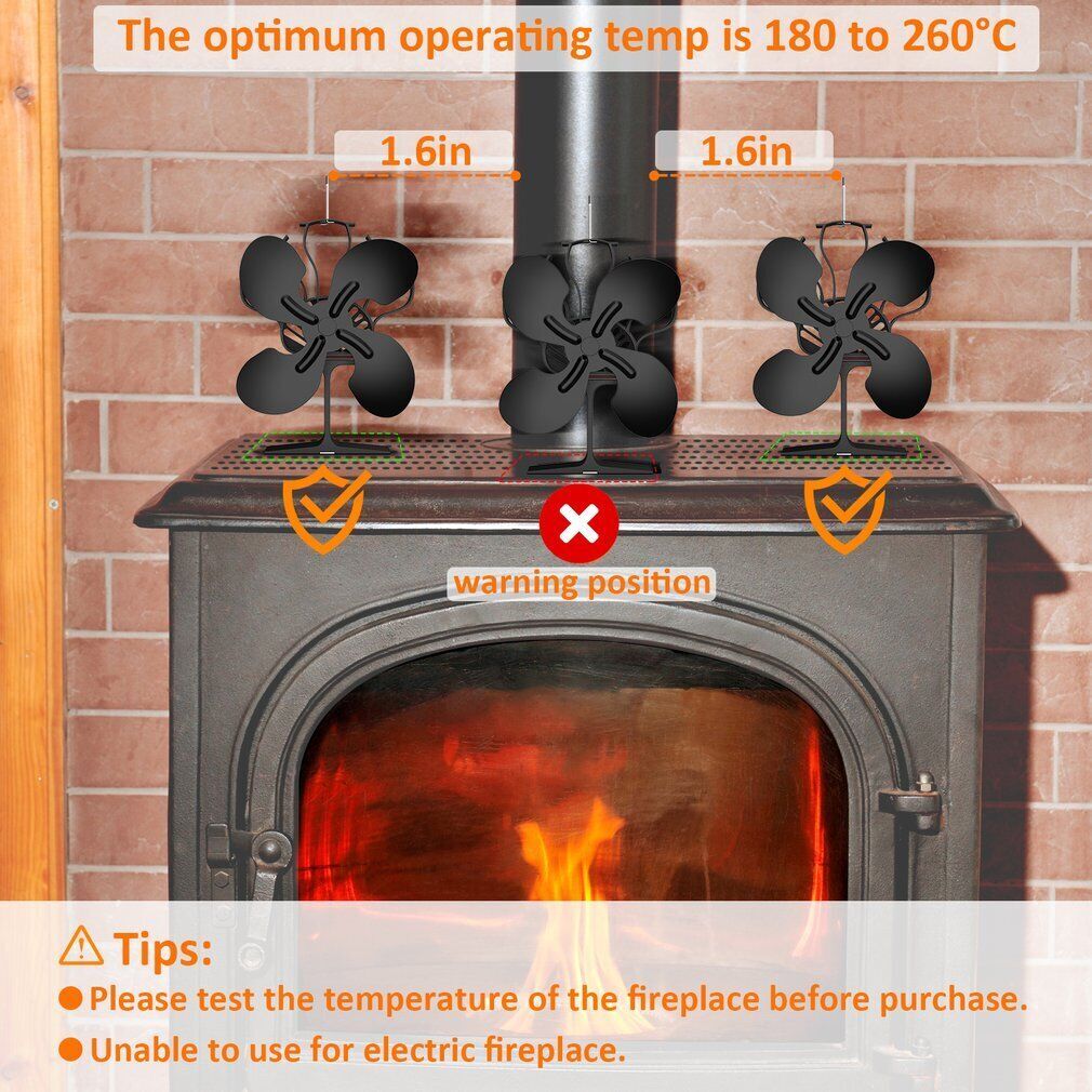 2X 5 Blades Wood Stove Fan Heat Powered Eco Fireplace Fan Log Burner Fuel  OF | eBay
