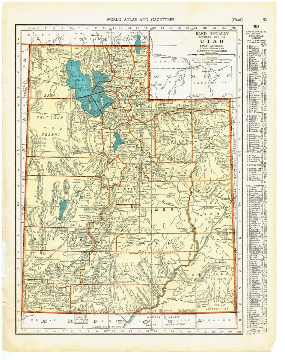 古董北美地图犹他州1930-1939 日期范围地图集| eBay