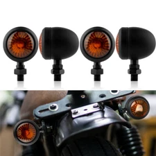 4PC Black Bullet Amber Turn Signal Indicator Light Motorcycle For Bobber Chopper