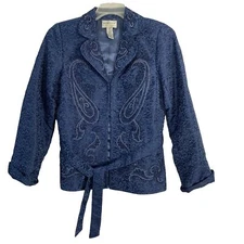 Victor Costa Occasion VTG 90s Designer Short Kimono Jacket XS Blue Paisley