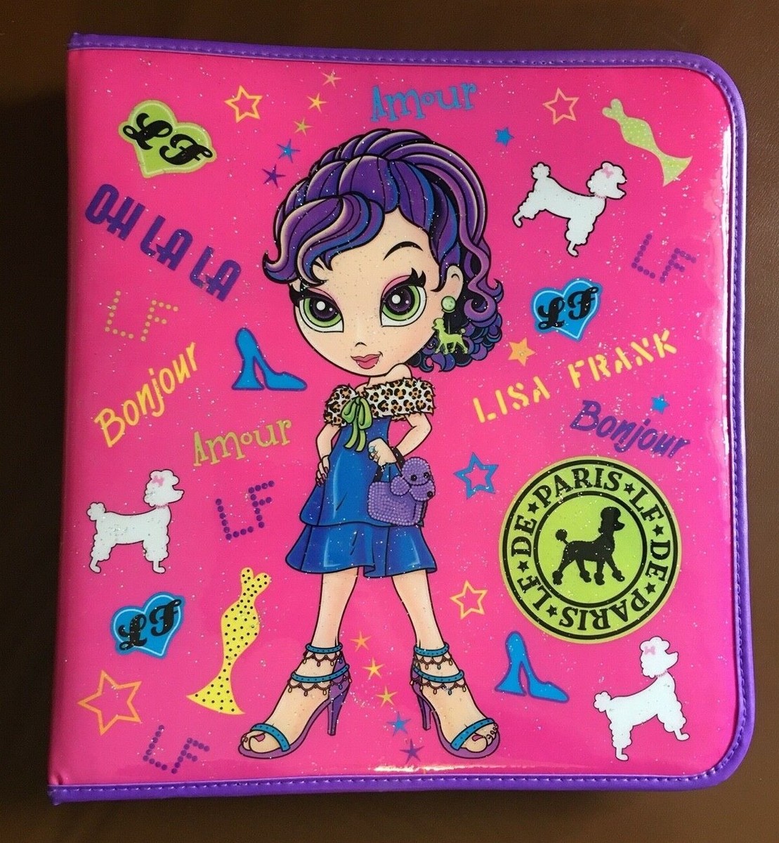 Rare Lisa Frank Glamour Paris Girl Poodles 3-Ring Zippered School
