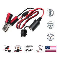 2FT Cigarette Lighter to 12V Battery Alligator Clip Adapter - Safe & Reliable