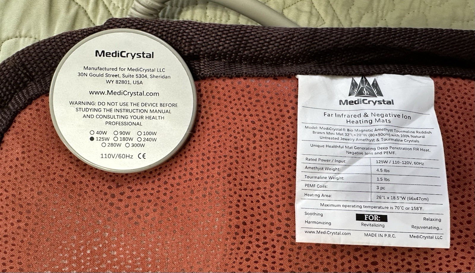 MedicrystaI Infrared Heating Stimulation Mat-Mini 32"L x 20"W-Natural Amethyst