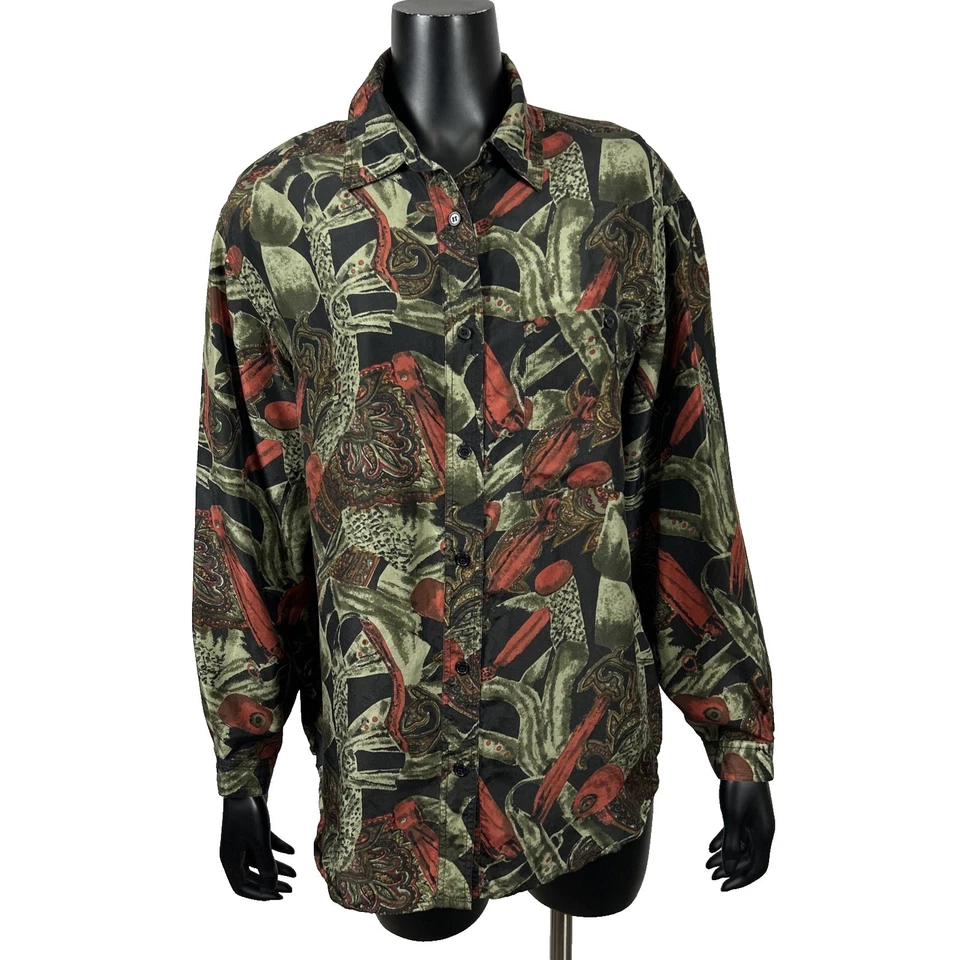 Camisa K Arnold Vintage Seda Paisley Abotonada Para Hombres M 90s Abstracto Arte Club Foto 2 de 4