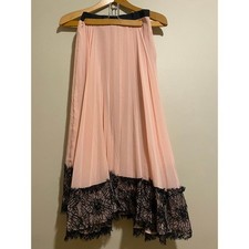 EUC CINQ A SEPT Kaya Pink Pleated Chiffon Midi Skirt Black Lace Trim Size 2