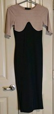 Pretty Little Thing US Size 8 Nude And Black Bodycon Dress 3/4 Sleeve