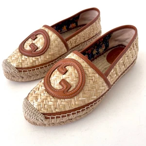 GUCCIEspadrilles raphia Adela GG logo cuir marron EU 36 US 6