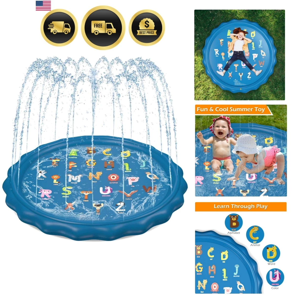 Splash Pad Alfombra De Aspersores De 100/150 Cm Para Niños Y Mascotas: Antideslizante, Grosor De 0.55 Mm, Doble Borde Reforzado, Ideal Para Patios, Playas Y Césped