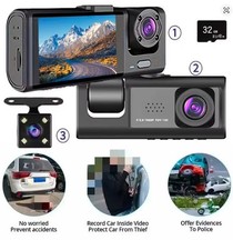 3 Channel Dash Can 1080P Front Rear Inside Car Camera IR Night Vision G-Sensor