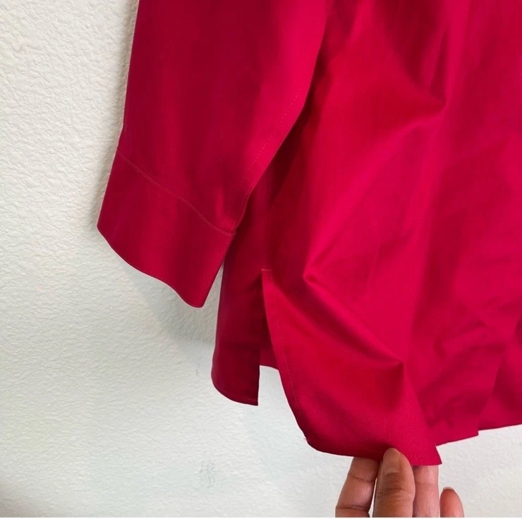 Chico’s Effortless 棉鞋底衬衫 无铁纽扣上衣 尺寸 2 大号 红色 — 第 4/4 张图片