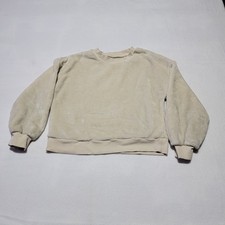 Girls Wonder Nation Warm Velour Top Sz L 10-12 Long Sleeve Ivory Beige Faux Fur