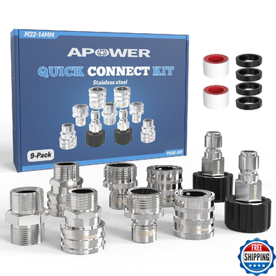 #ad APOWER Pressure Washer Quick Connect Kit M22 14mm to 3 8quot; Male Female Power Wash $43.79