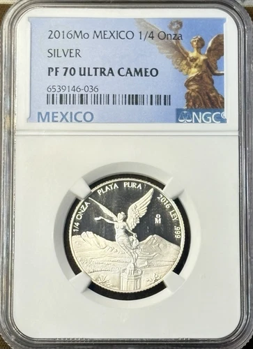 Mexico 2016-Mo Proof 1/4 ONZA Silver Libertad - NGC- PF70 Ultra Cameo