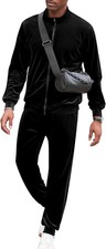LecGee Mens 2 Piece Outfits Full Zip Velvet Long Sleeve Medium, Black