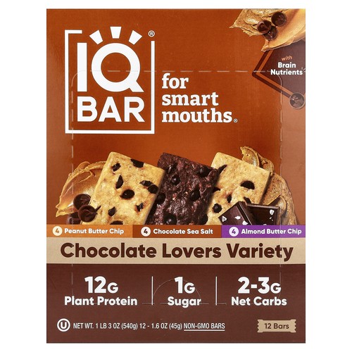 Plant Protein Bar, Chocolate Lovers Variety, 12 Bars, 1.6 oz (45 g) Each