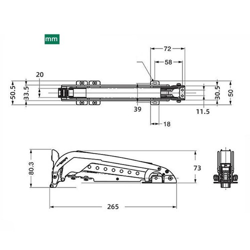 Clever konstruierte Schrankscharniere inklusive verlängertem 58 cm Verbinder