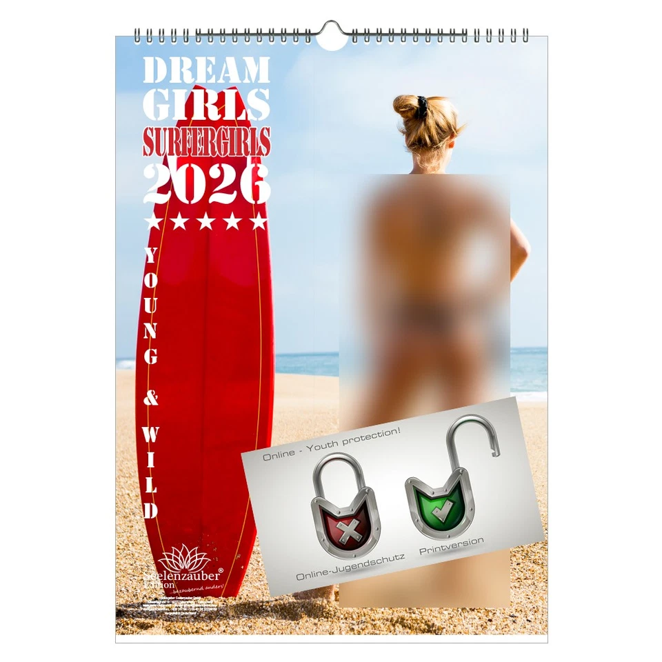 SEELENZAUBER GMBH Sexy Dreamgirls Surfer Girls DIN A3 Kalender für 2026 Strand Surfen Wellen Fetis