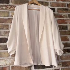 Lush Womens Open Blazer Beige Long Sleeve Collar Lapel Chiffon Polyester Large