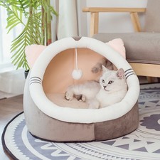 Winter Pet Cat House Bed for Indoor Cats with Fluffy Ball Keeping Warm