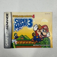 Gameboy Advance SUPER MARIO ADVANCE 4 SUPER MARIO 3 Instruction Booklet Only