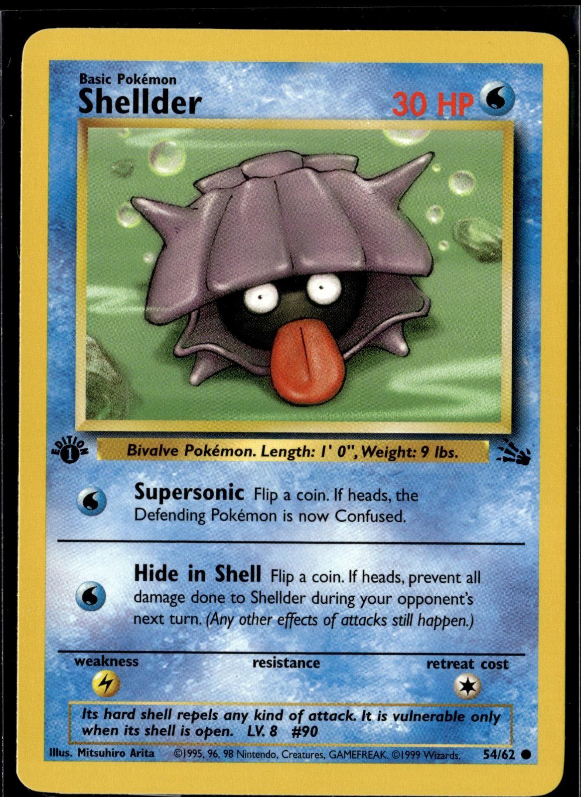 Shellder 54/62 Common Fossil Pokemon 1st Edition Near Mint