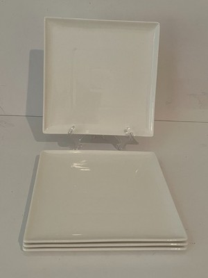 Crate and Barrel White 5-3/4'' Square Appetizer Bread Snack Plates ~ Set of 4