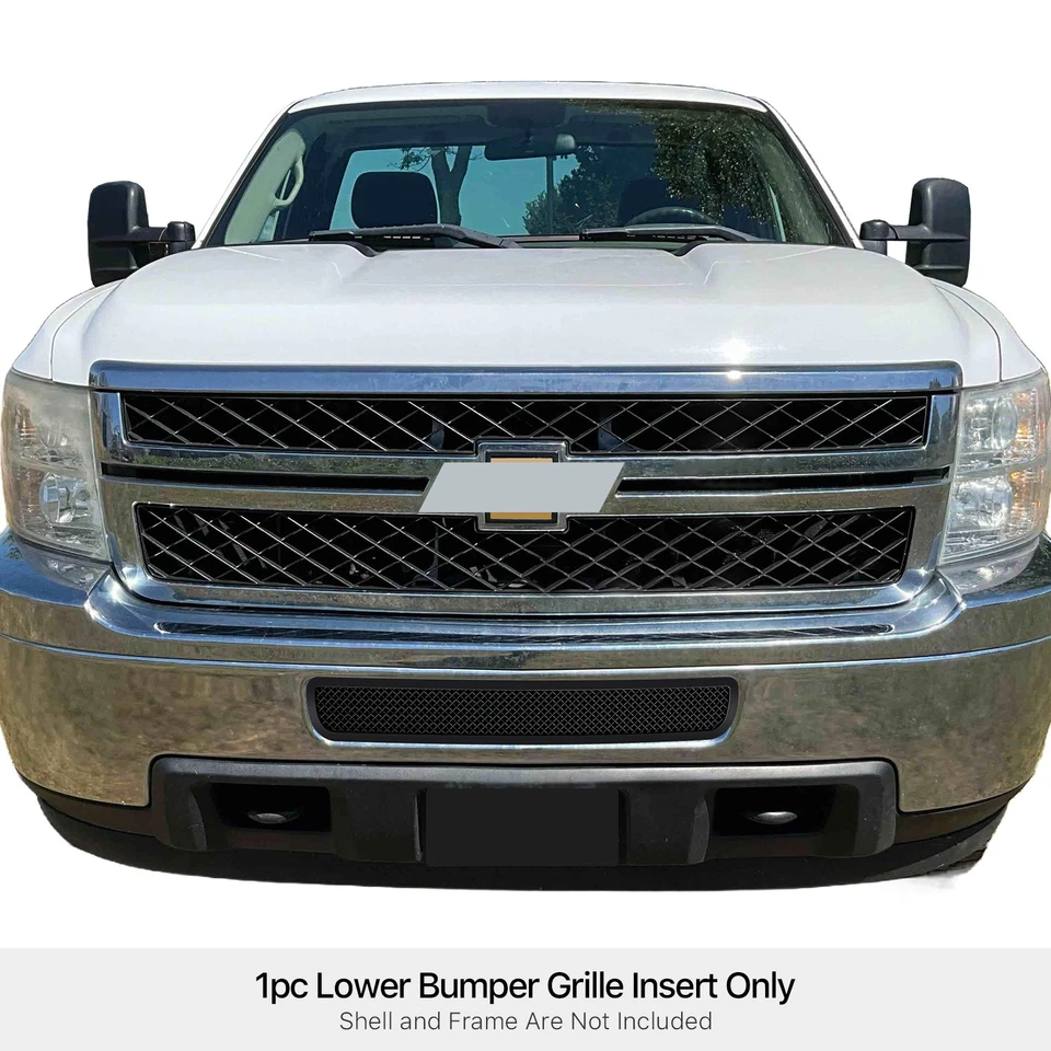 Se adapta a 11-14 Chevy Silverado 2500/3500 HD inserto de rejilla de malla negra de acero inoxidable inferior Foto 3 de 4