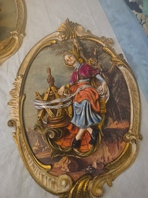 Vintage Empire 3D Wall Art Hunting Man Dog & Woman With Mill Ornate Frame Lot 2