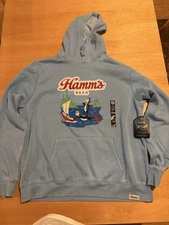 Men's Hamm's  Beer Fishing Blue Hooded Sweatshirt 2XL Angry Minnow